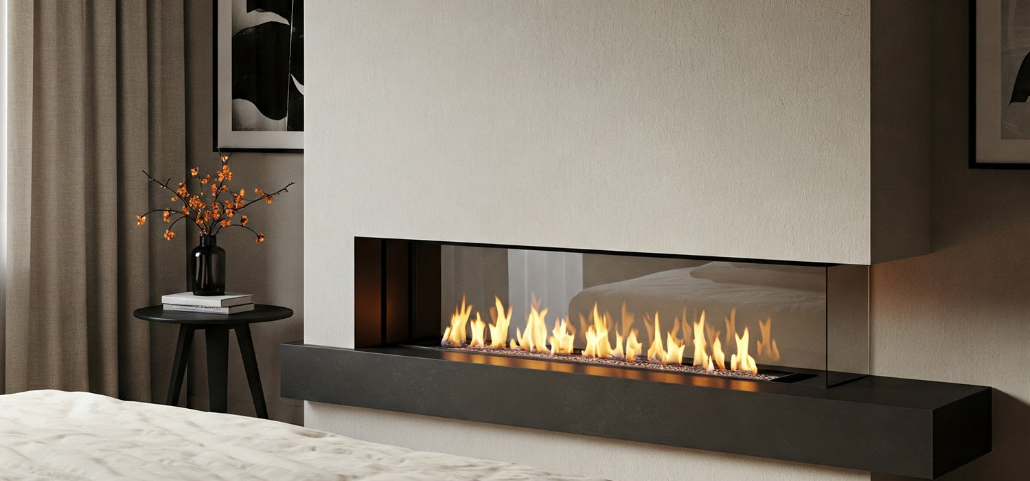 Bedroom ethanol fireplace feature