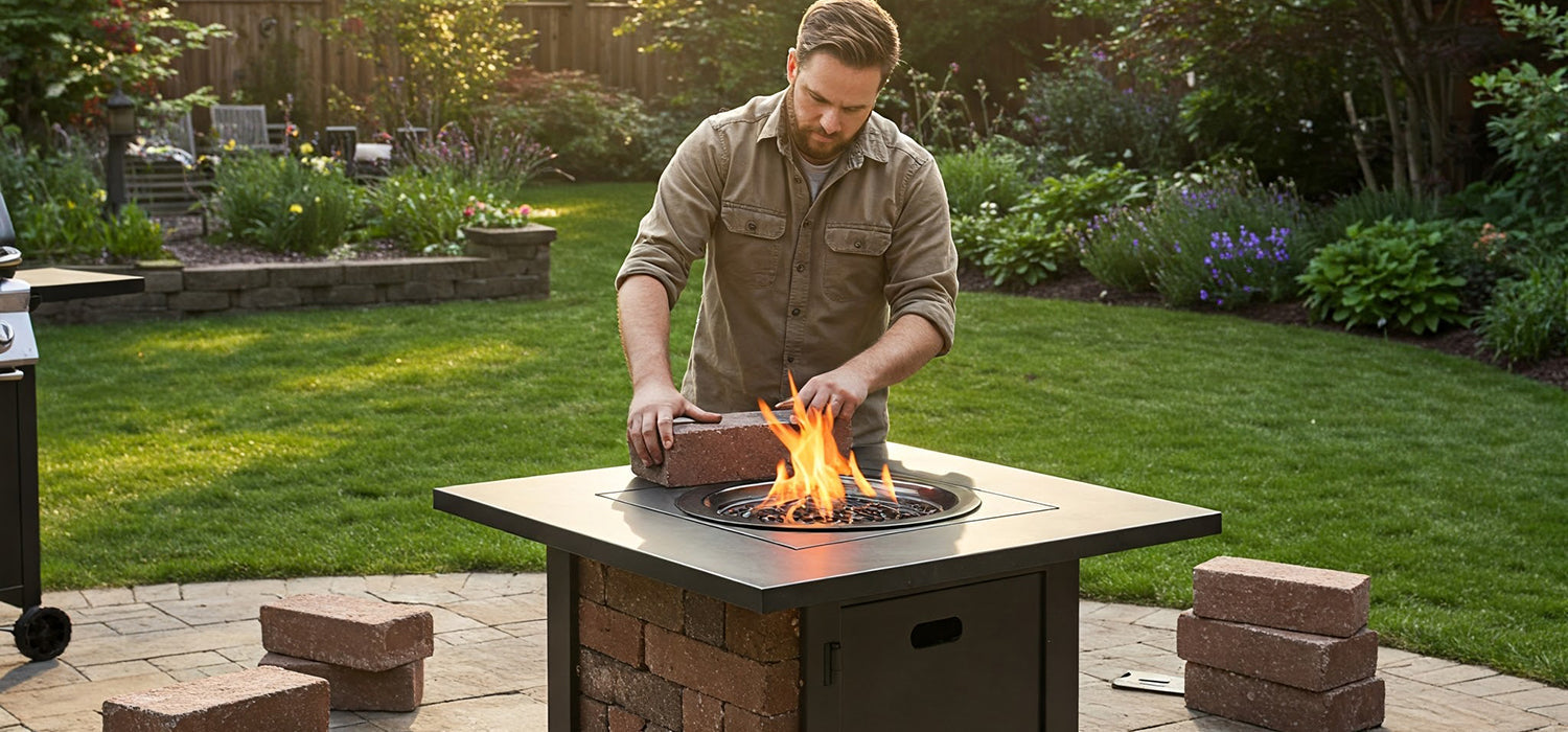 Building gas fire table outdoors