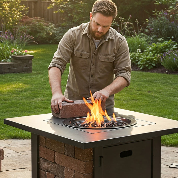 Building gas fire table outdoors