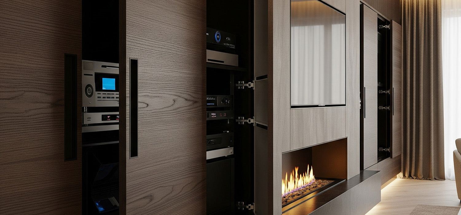 Built in Media Wall Access Panels with Media Wall Fire