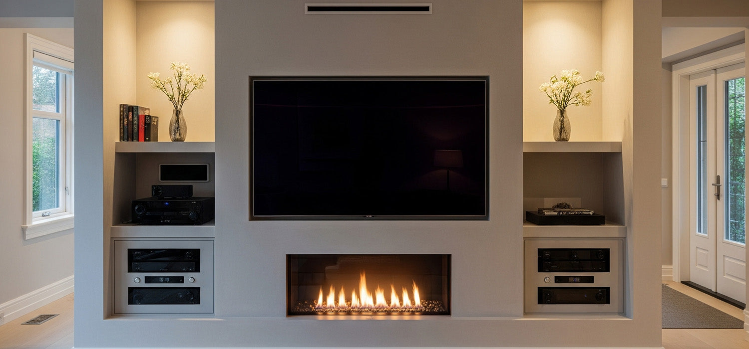 Built in Media Wall Alcove with Media Wall Fire