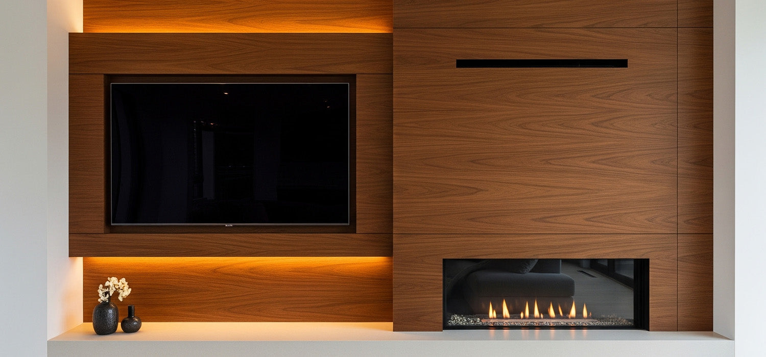 Built in Media Wall Back Panels with Media Wall Fire