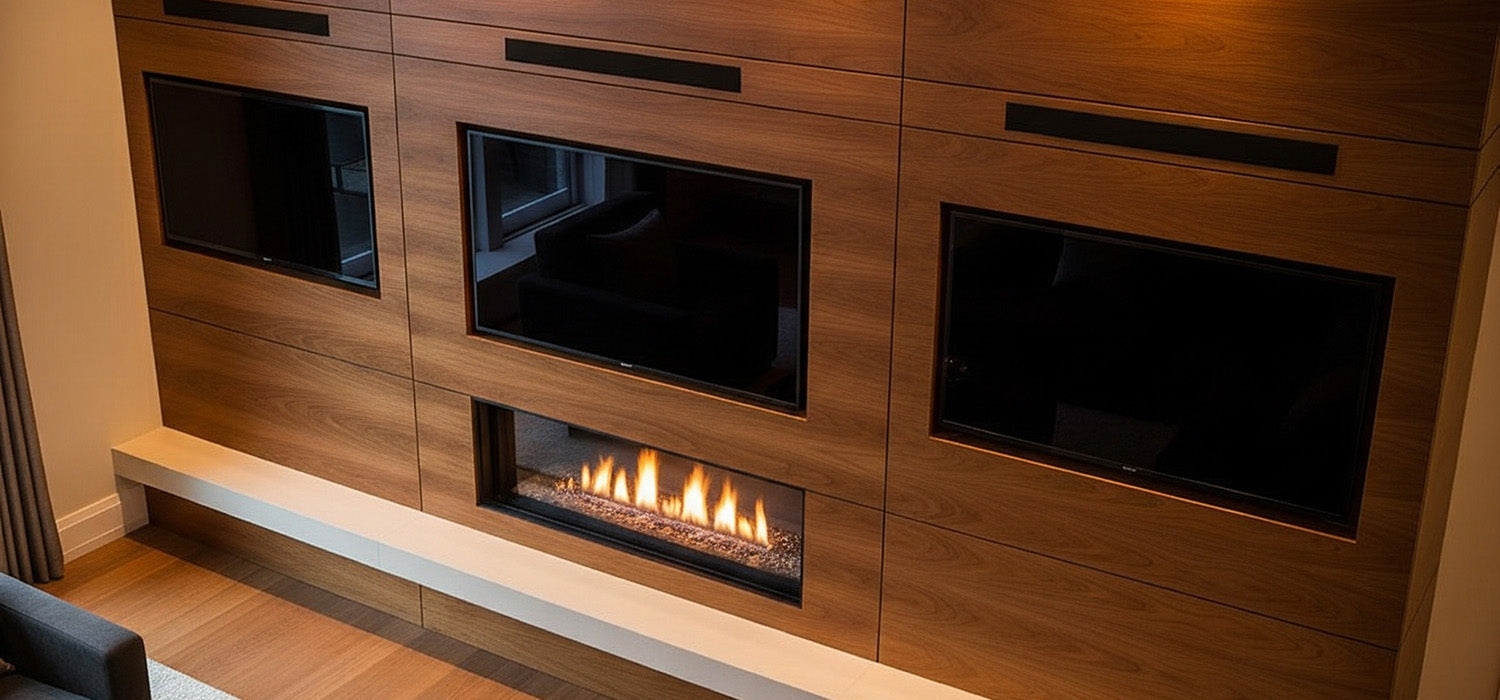 Built in Media Wall Boards with Media Wall Fire