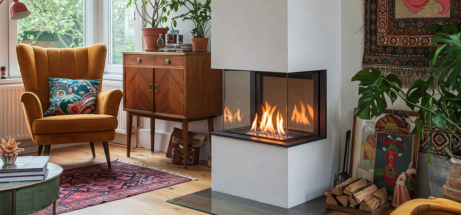 Eclectic living room fireplace