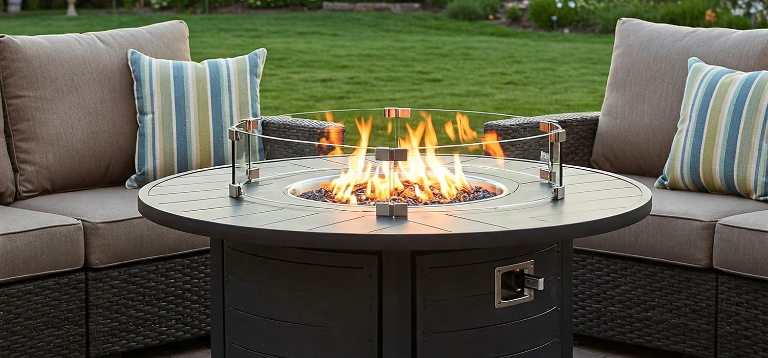 Fire table with surrounding seating