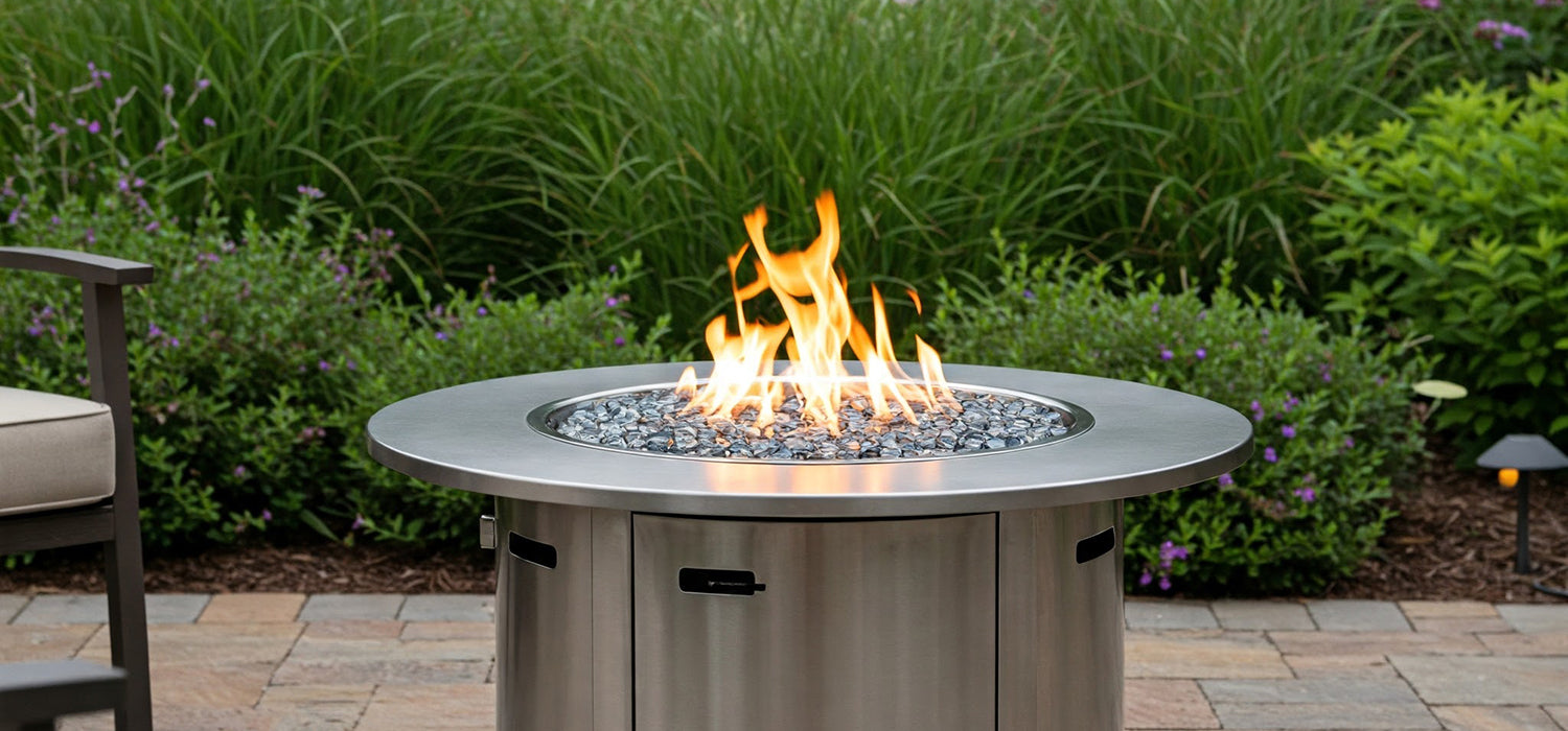 Gas fire pit ablaze
