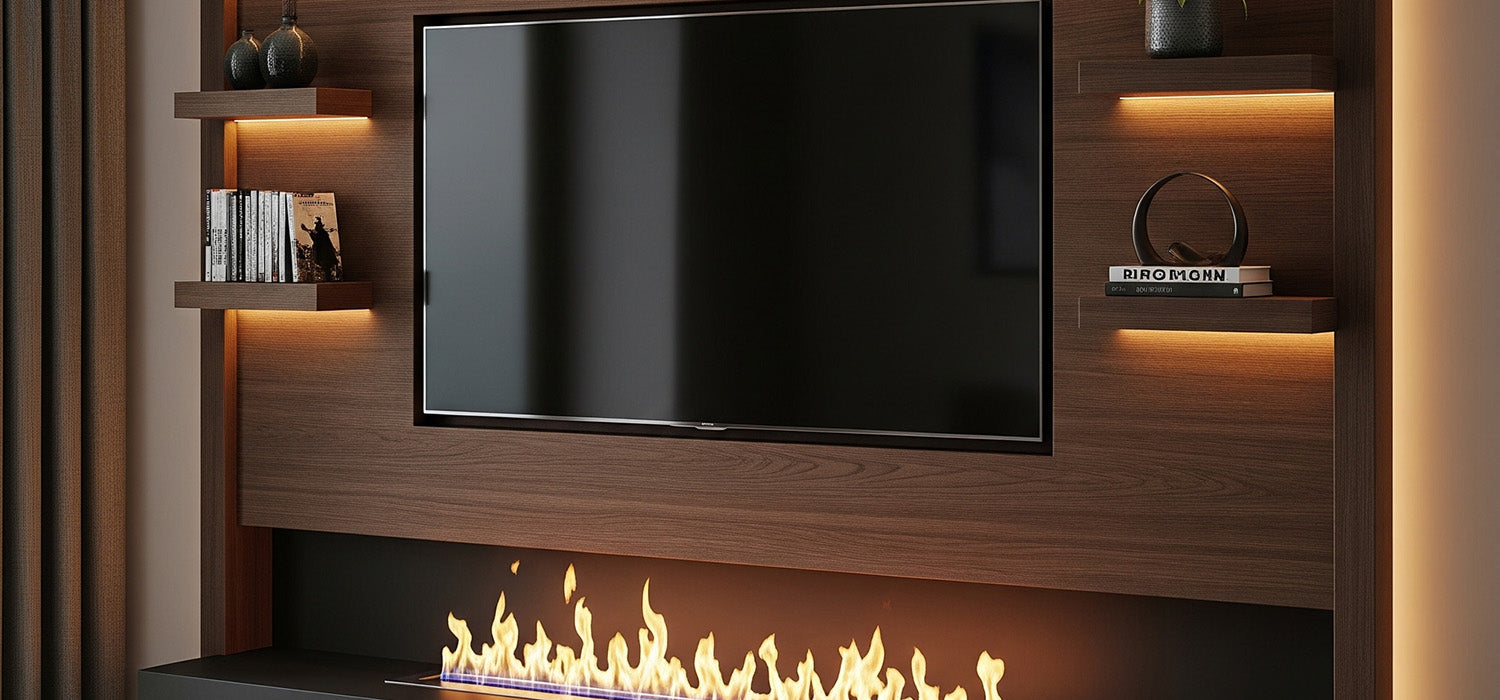 Media Wall Backboard with TV and Media Wallfire