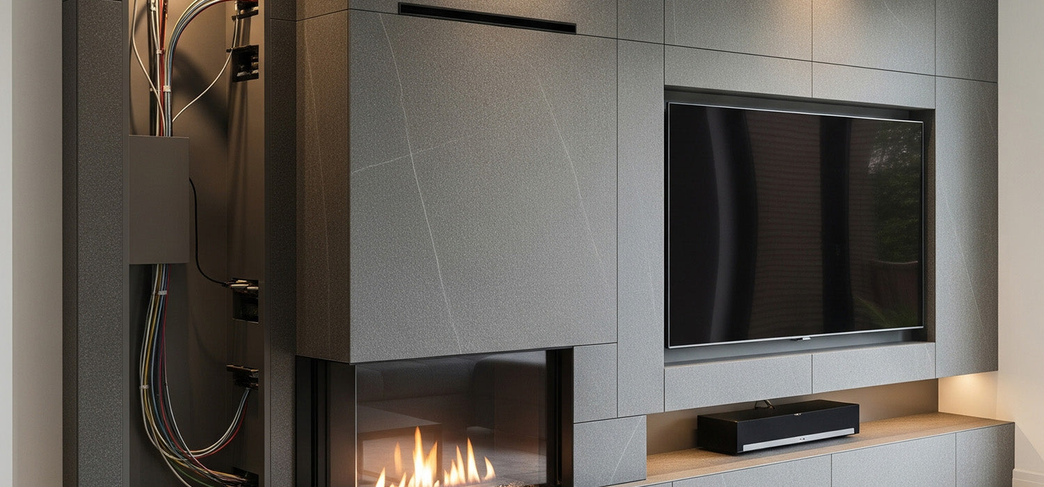Media Wall Cable management with a media wall fire