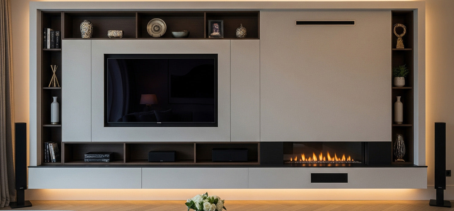 Media Wall Cupboards with a media wall fire