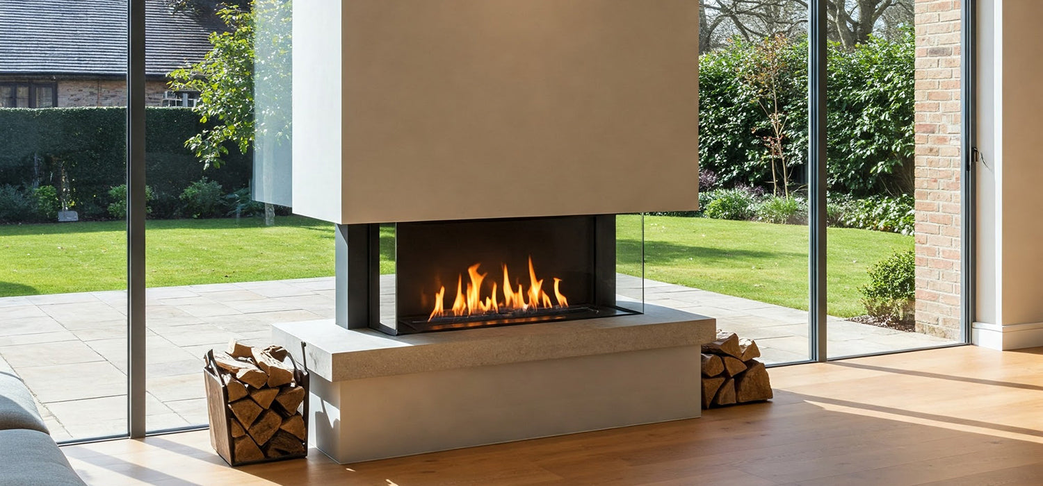 Modern bioethanol fireplace in UK