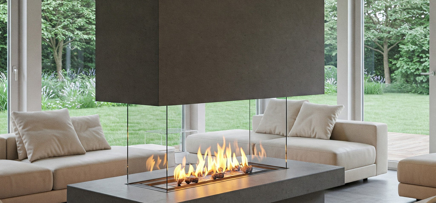 Modern hanging ethanol fireplace