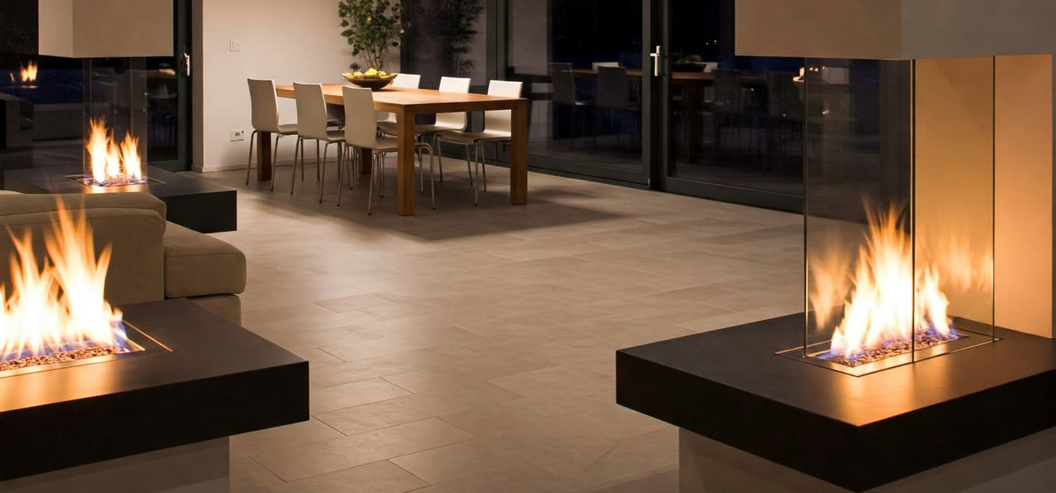 Modern home with bioethanol fires.