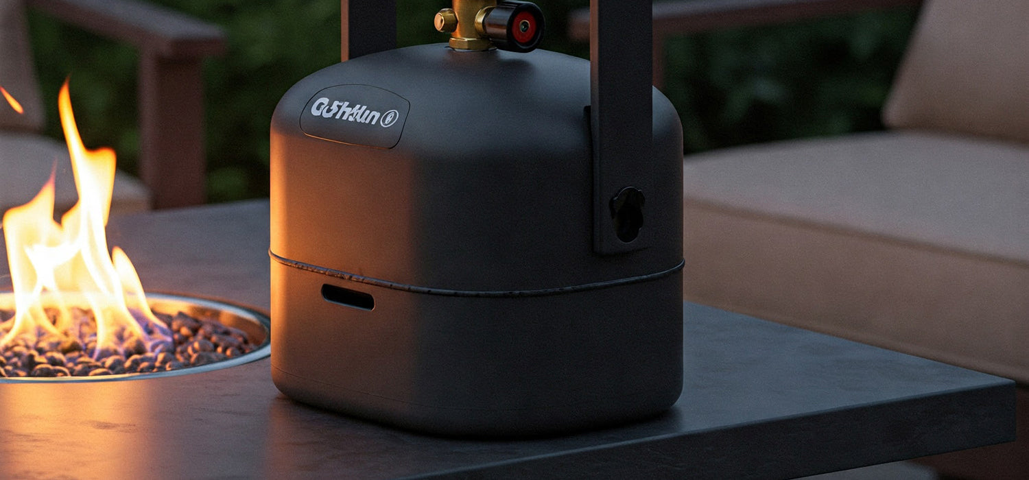 Propane tank fuels fire pit.