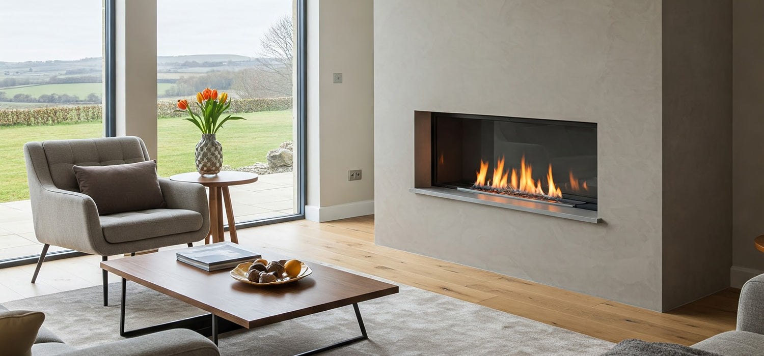 Sleek bioethanol fireplace, modern home