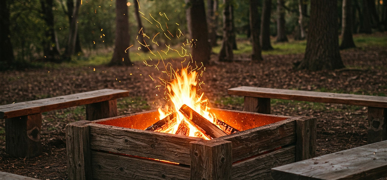 Wooden fire pit with benches.
