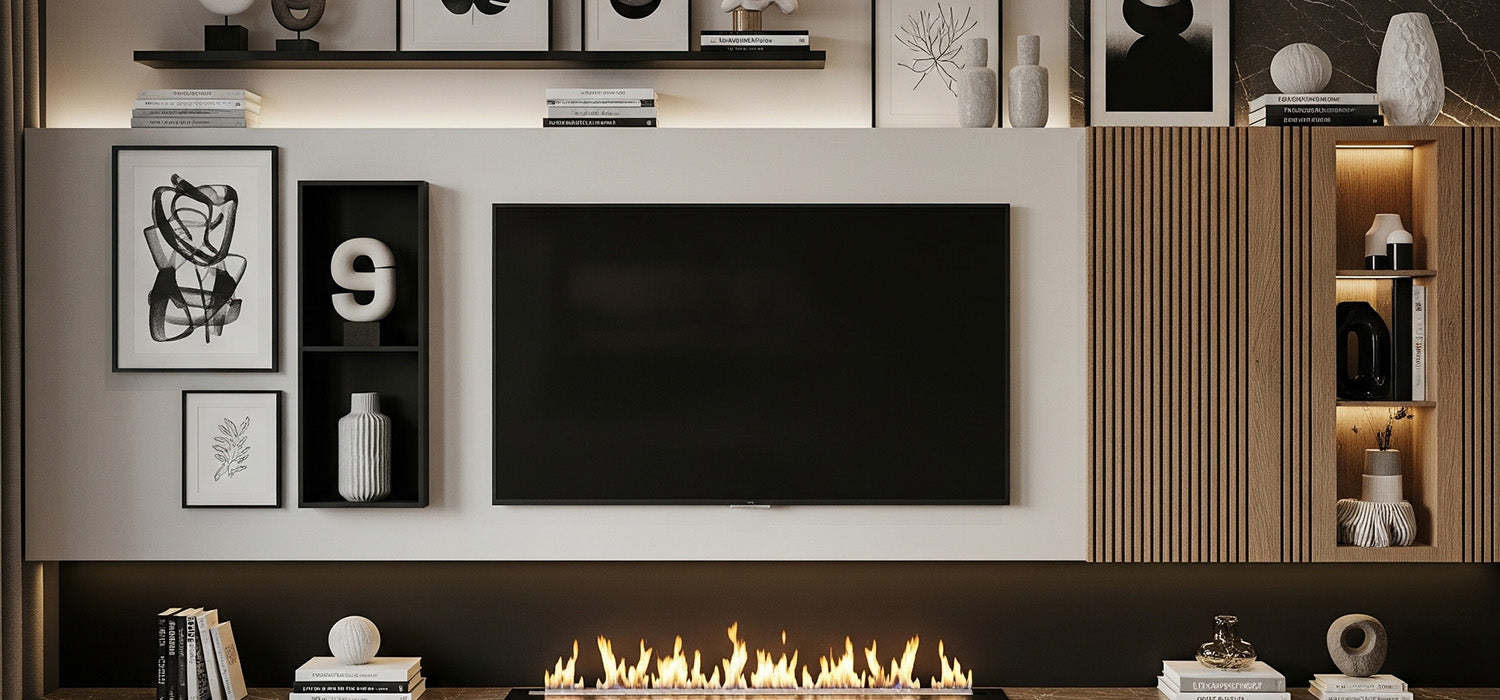 media wall accessories with media wall fire