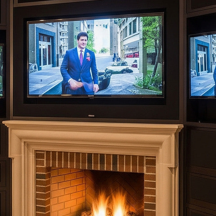media wall fire around a fireplace