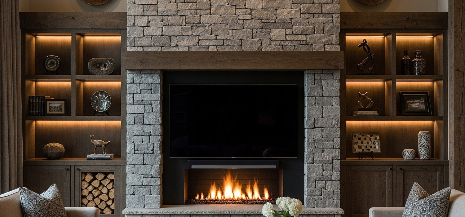 media wall fire on a chimney