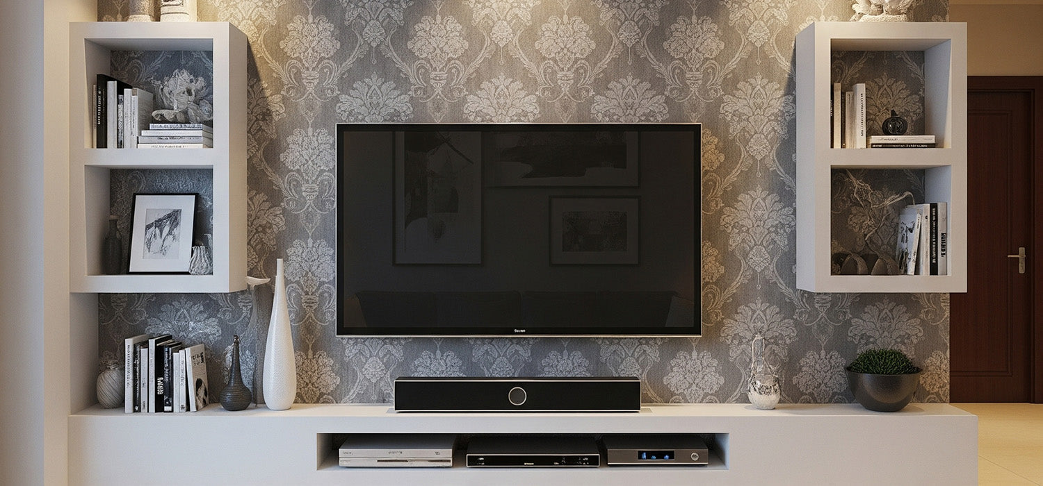 media wall with wallpaper