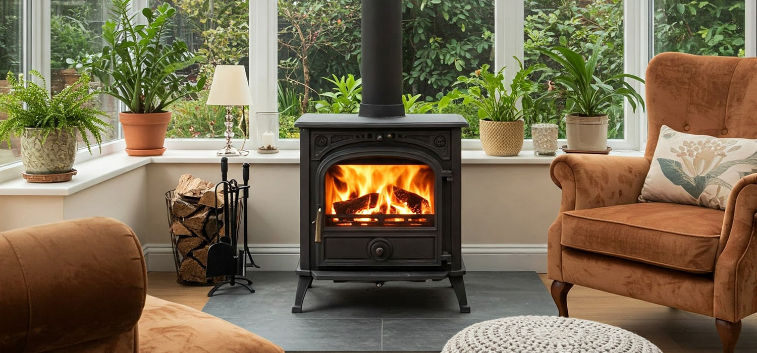 wood burner in a conservatory