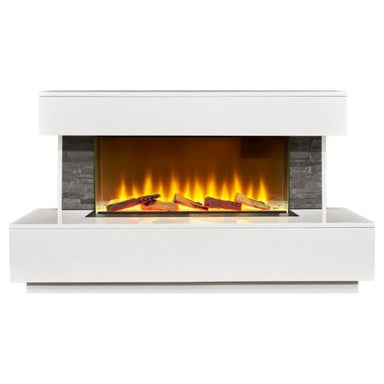 Acantha Aspen 50 Inch Marble Slate Fireplace Suite White Background