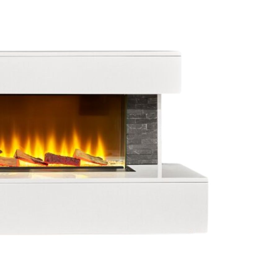 Acantha 69 Inch Aspen White Marble & Slate Fireplace Suite with Downlights