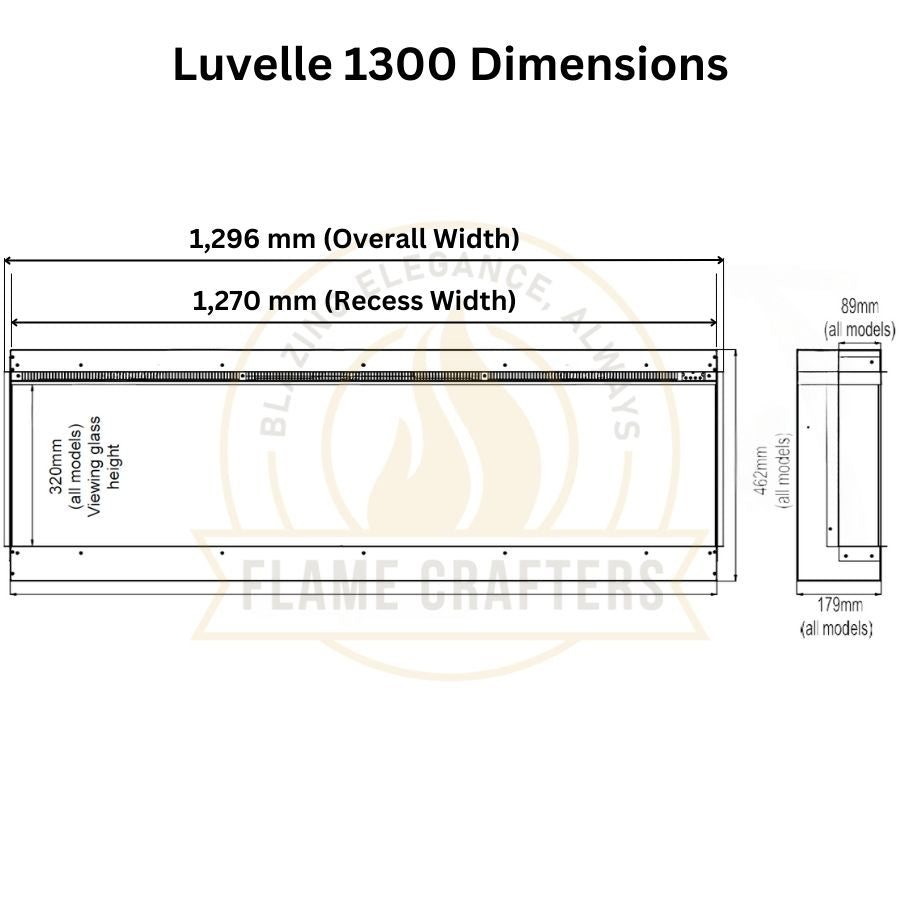 Melbury Luvelle 1300 Media Wall Fire Dimensions
