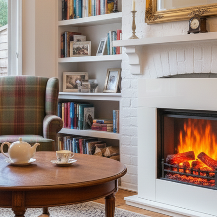 Electric Fire Suite in a UK home that is well lighted