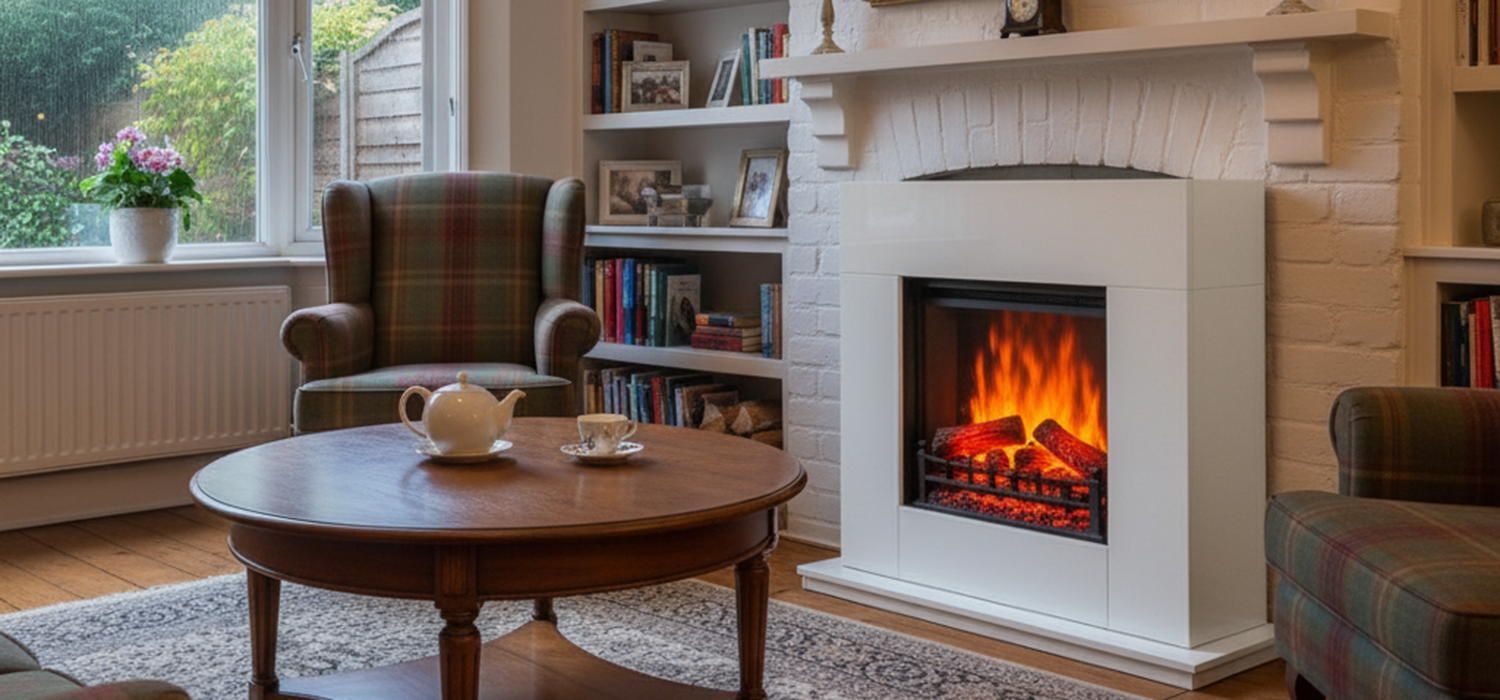 Electric Fire Suite with Flame in UK House
