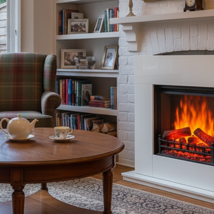 Electric Fire Suite with Flame in UK House