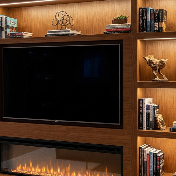 Media Wall Bookcase with a media wall fire