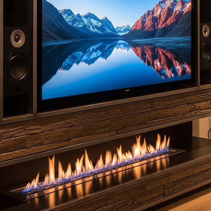 Media Wall Construction with media wall fire