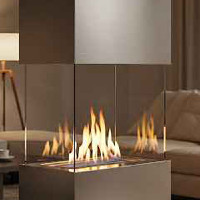 Modern fireplace, cozy living room.