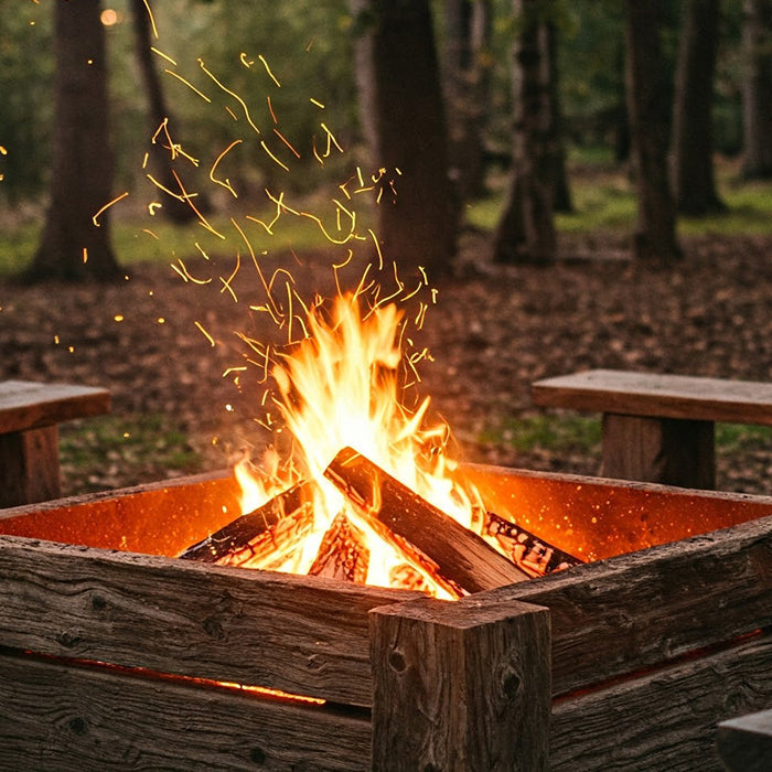 Wooden fire pit with benches.