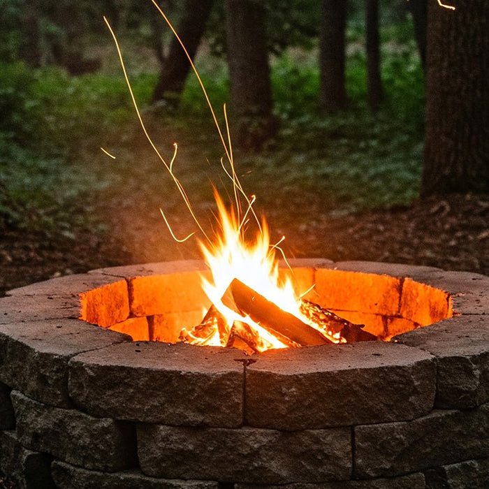 Woodland fire pit with flames