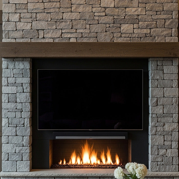 media wall fire on a chimney