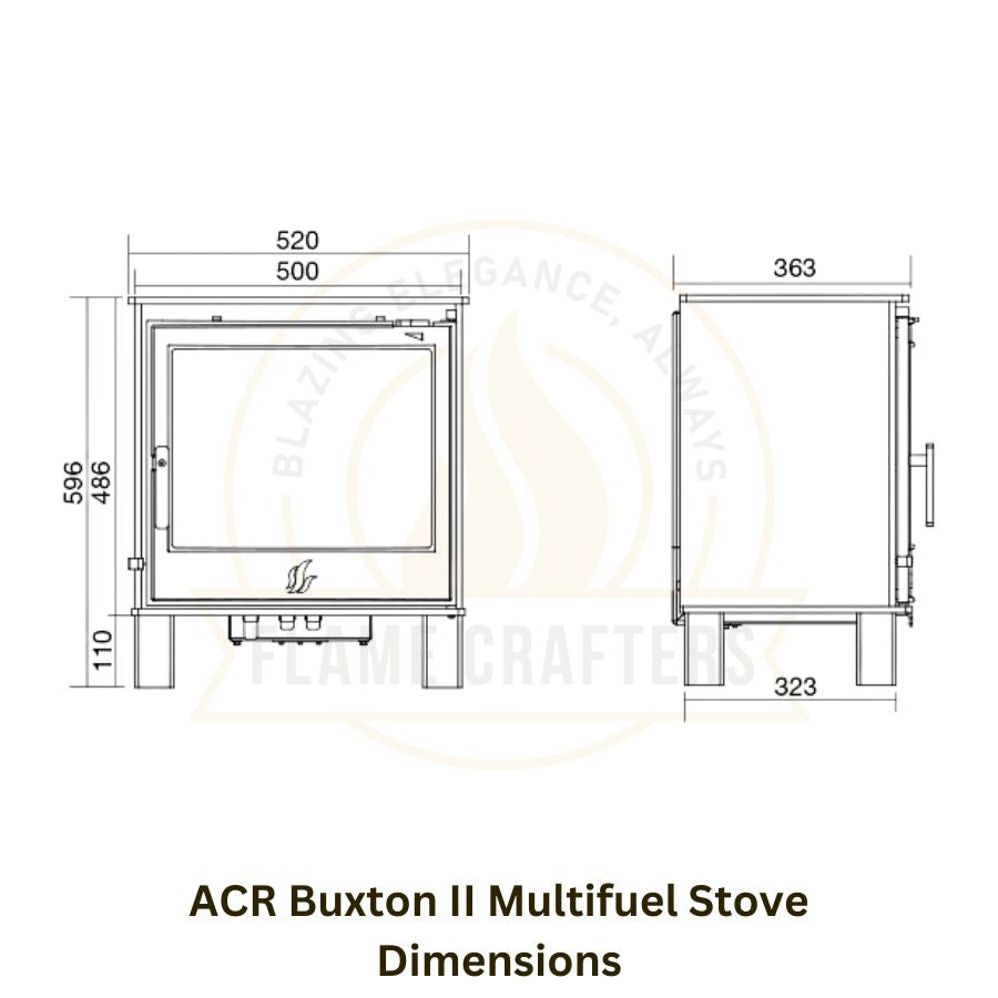 ACR Buxton II Multifuel Stove Dimensions