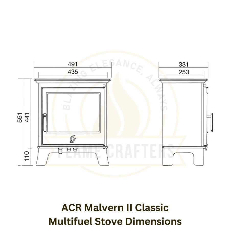 ACR Malvern II Classic Multifuel Stove Dimensions