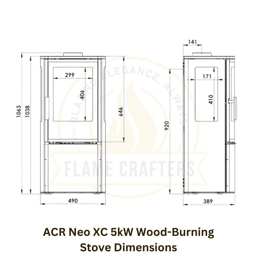 ACR Neo XC 5kW Wood-Burning Stove Dimensions