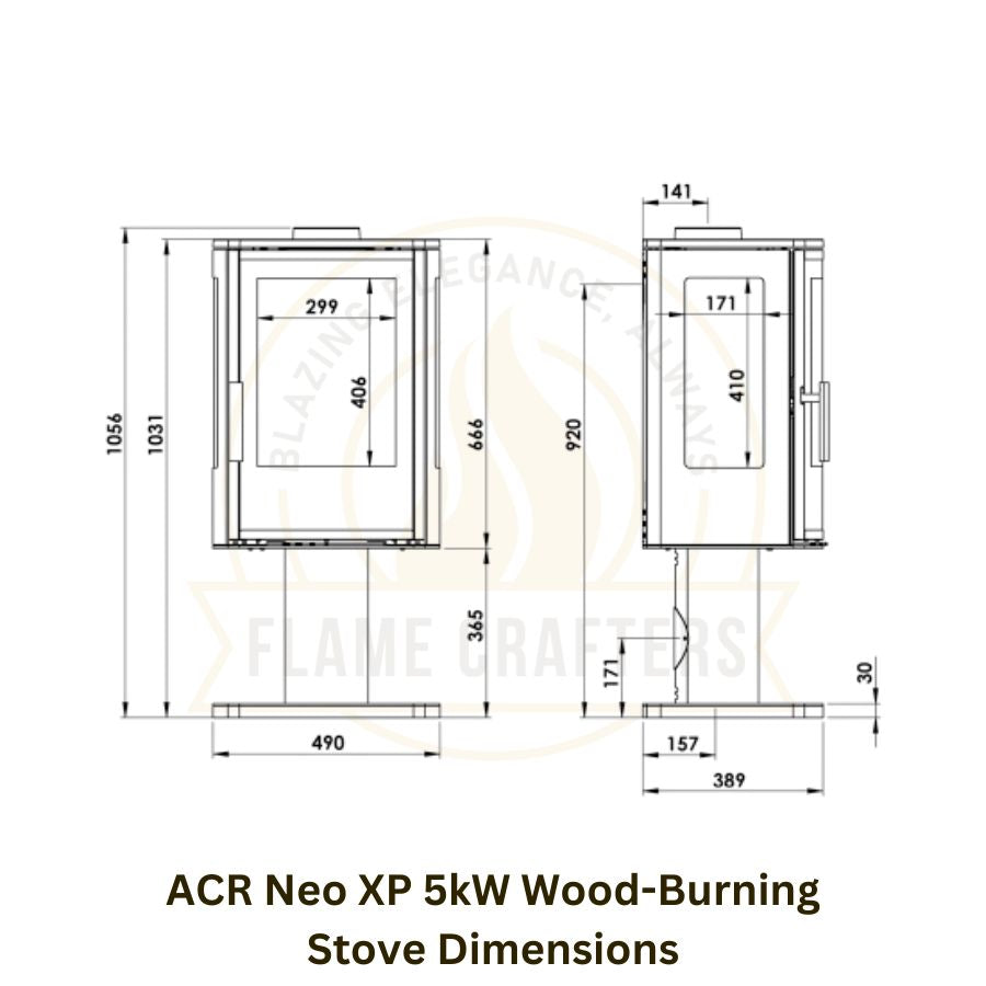 ACR Neo XP 5kW Wood-Burning Stove Dimensions