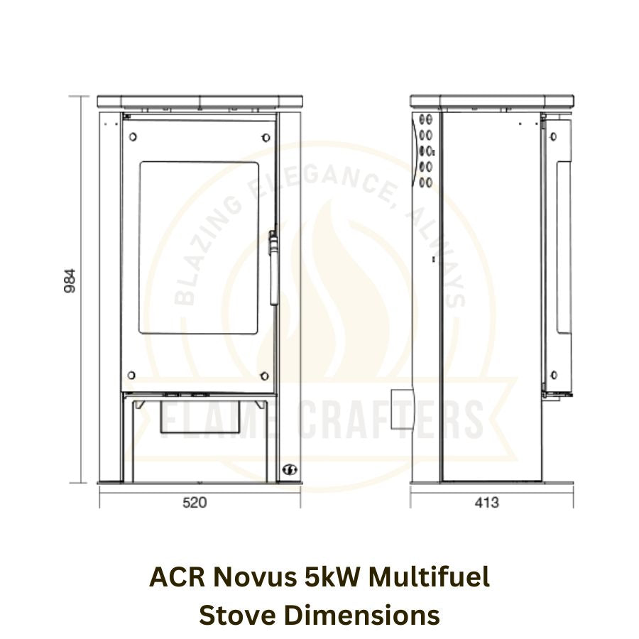ACR Novus 5kW Multifuel Stove Dimensions