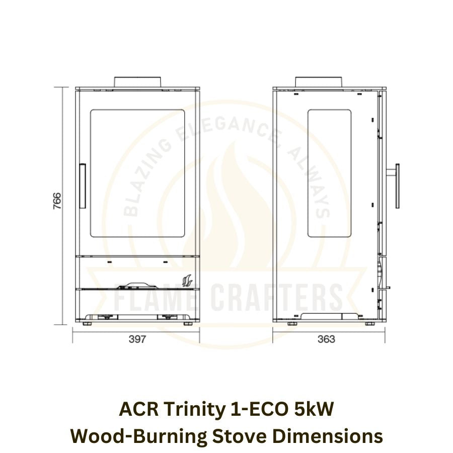 ACR Trinity 1-ECO 5kW Wood-Burning Stove Dimensions
