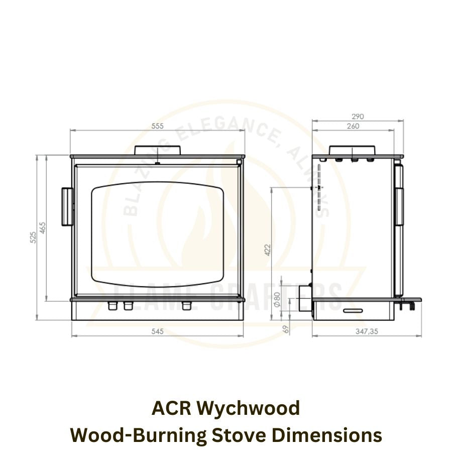 ACR Wychwood Wood-Burning Stove Dimensions