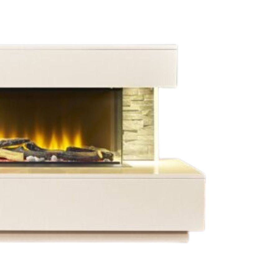 Acantha Aspen 50-Inch White Marble Slate Fireplace Suite with Downlights