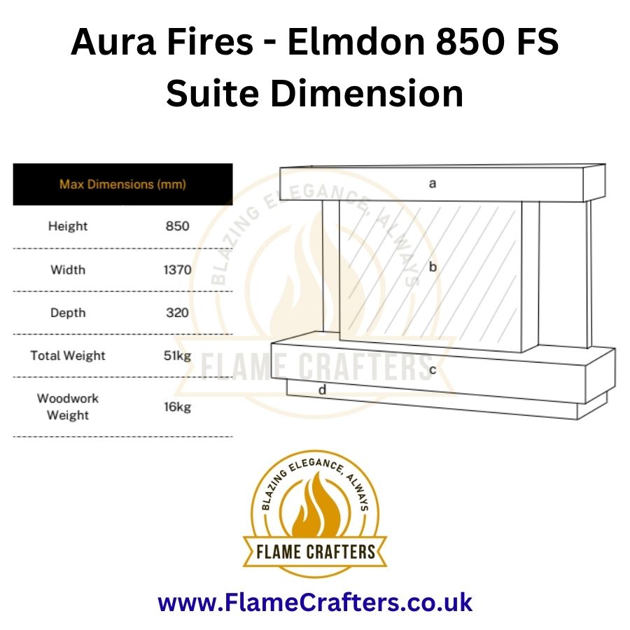 Aura Fires Elmdon 850 Floor Standing Suite Dimensions