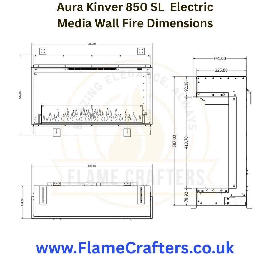 Aura Kinver 850 SL  Electric Media Wall Fire Dimensions