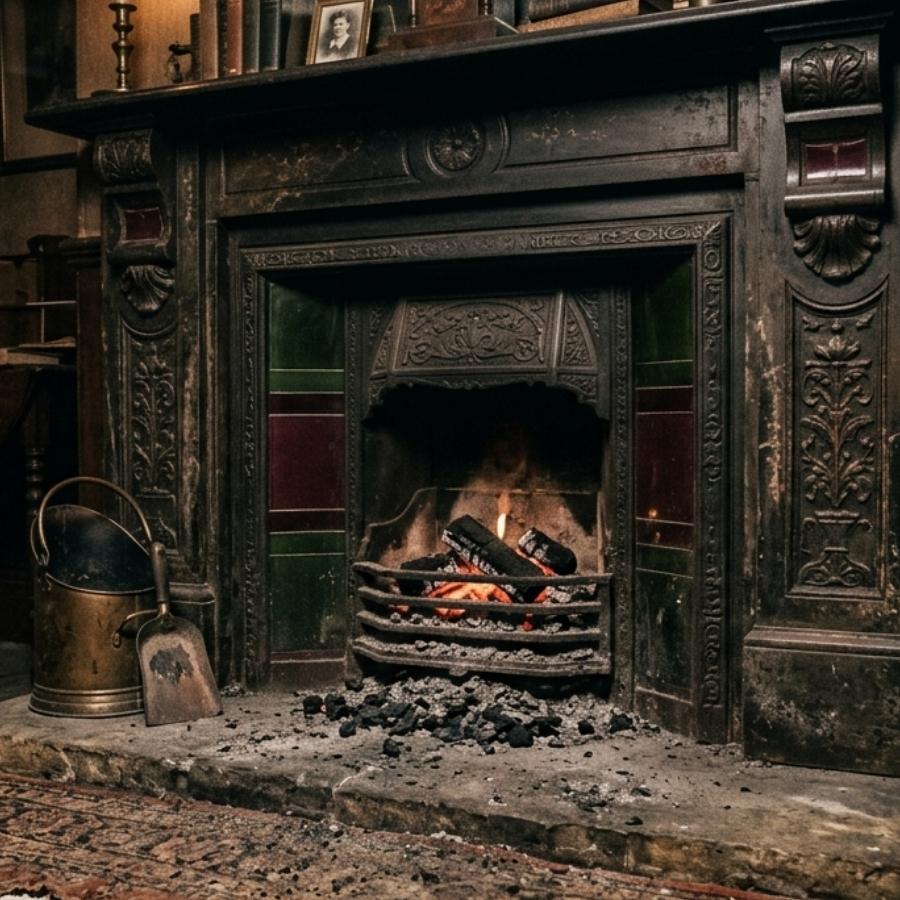 Bioethanol fire insert installed in a Victorian fireplace with real flame