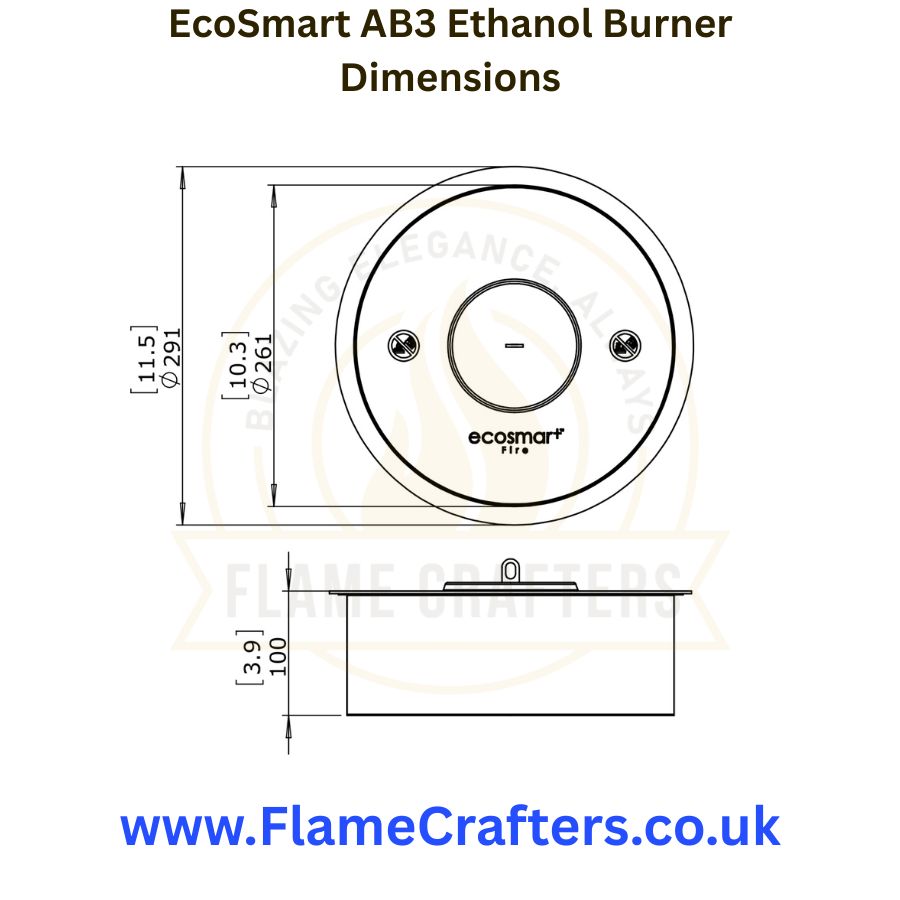EcoSmart AB3 Bioethanol Burner Dimensions