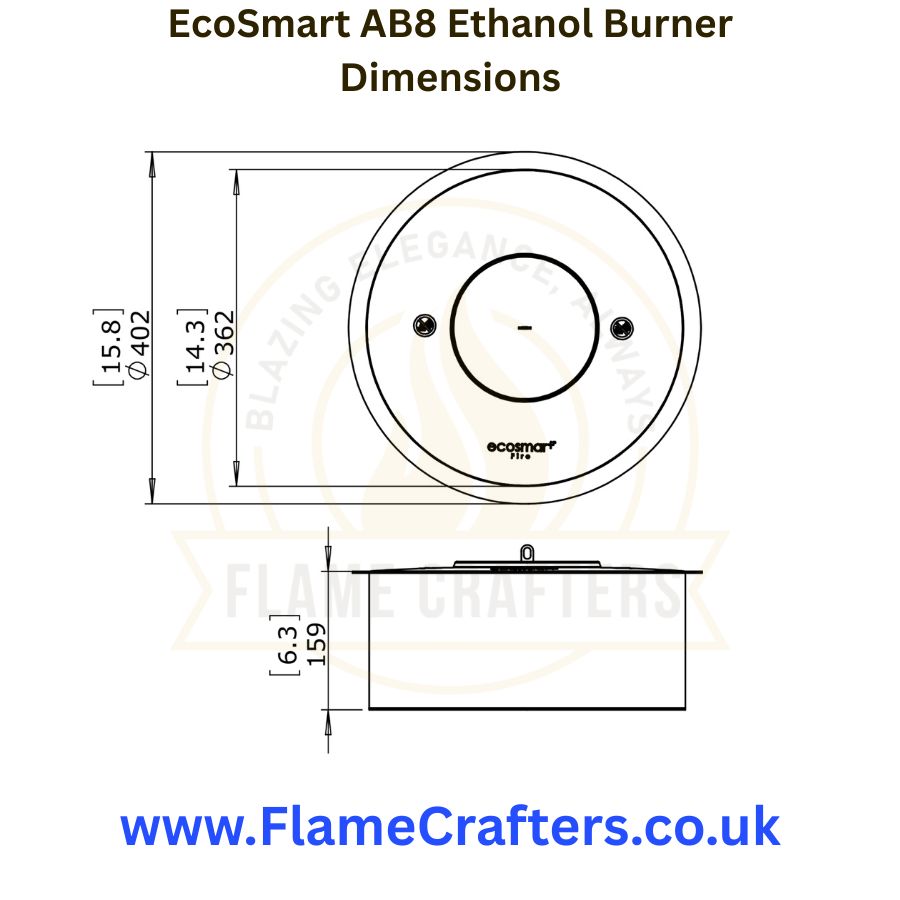 EcoSmart AB8 Ethanol Burner Dimensions