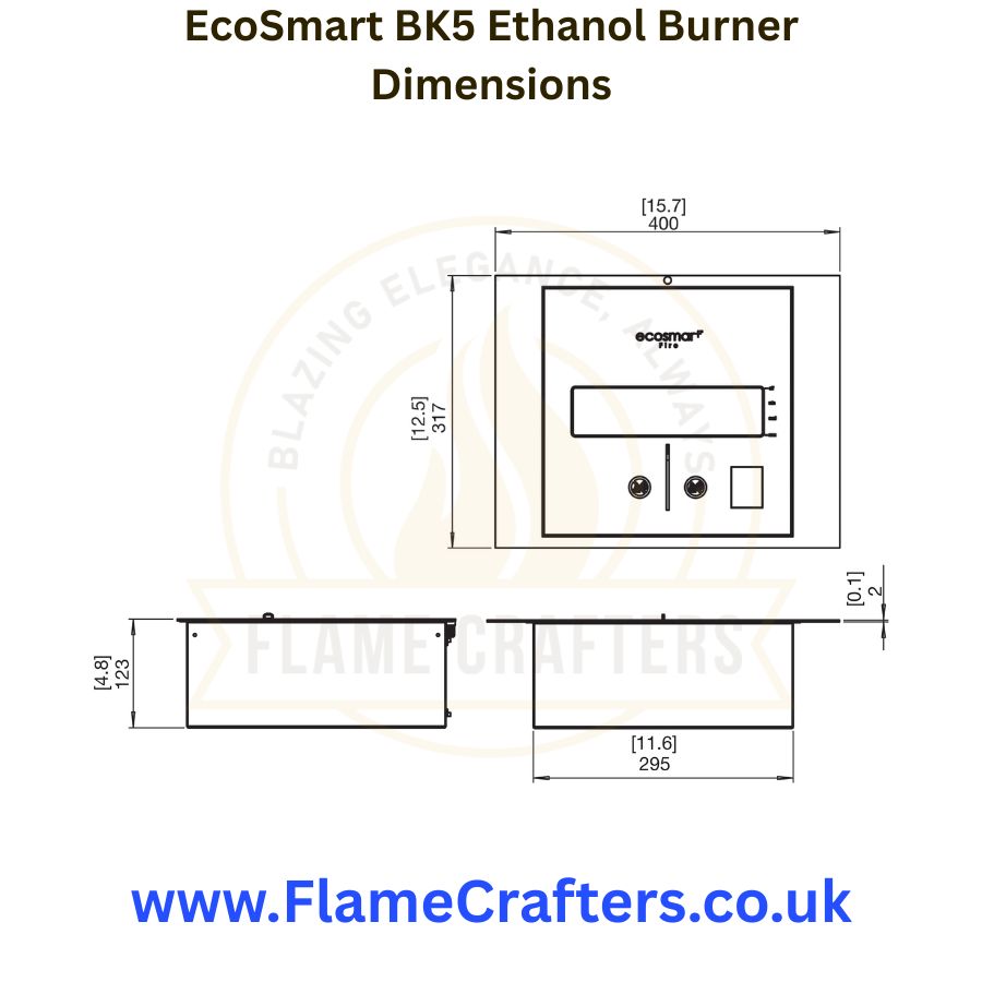 EcoSmart BK5 Ethanol Burner Dimensions